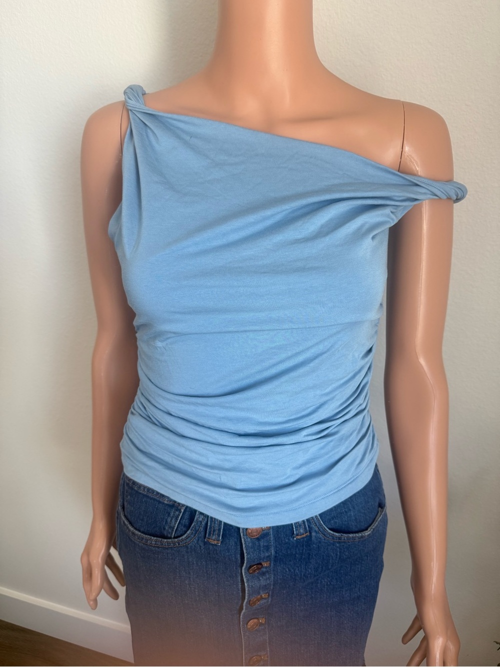 Abercrombie & Fitch Light Blue One-Shoulder Ruched Tank